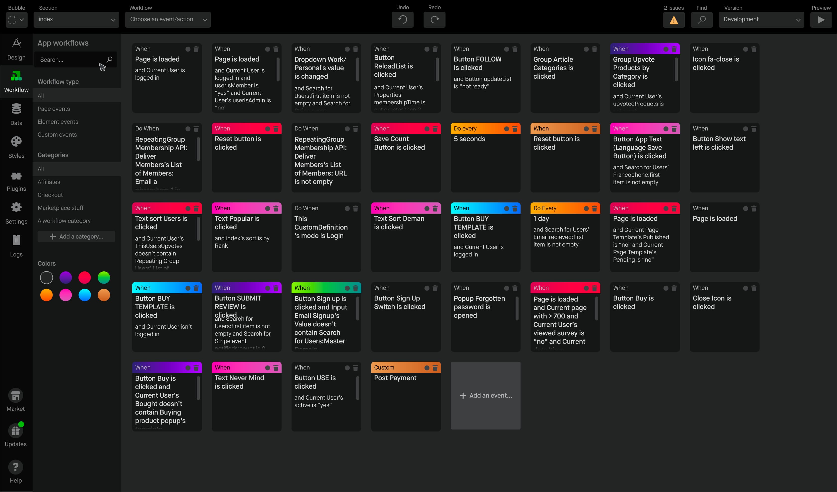 Bubble workflows tab